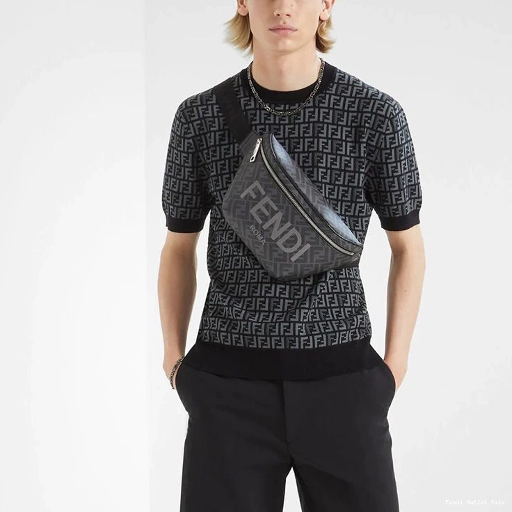 Affordable Bag Fendi Motif Fabric Black Logo ROMA Belt FF In 0817